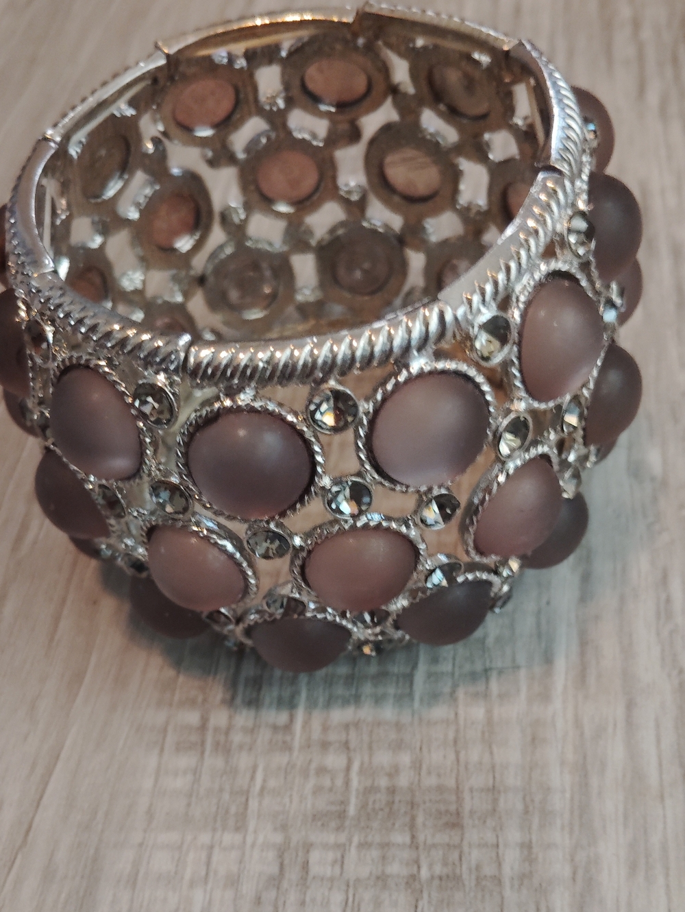 Silver-Tone Cuff Bracelet with Mauve Matte Cabochons